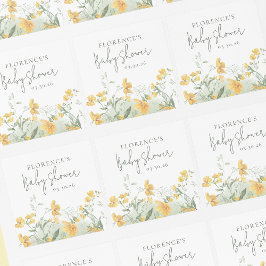 Adesivo Quadrado Elegant Yellow Floral Baby Shower