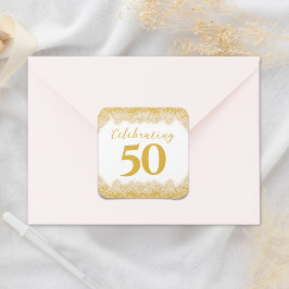 Adesivo Quadrado Elegante 50º Aniversário de Casamento Faux Dourada