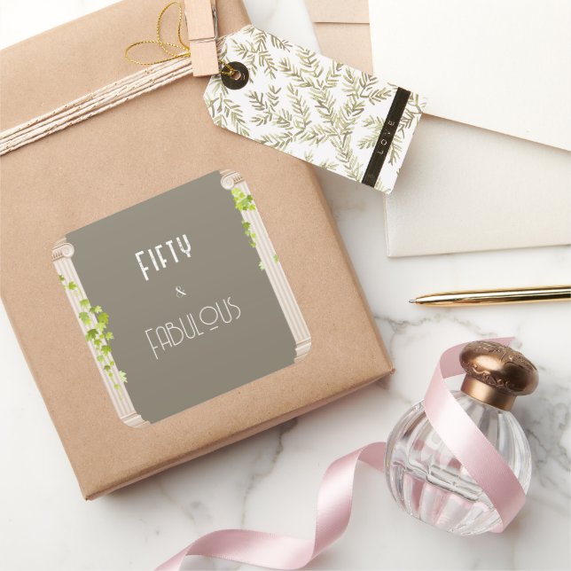 Adesivo Quadrado Elegante 50 Fabuloso Tema Grego de Aniversário Bro (Presentear)