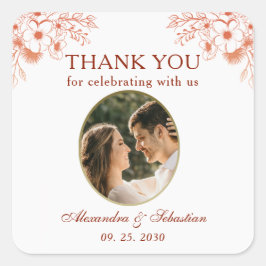 Adesivo Quadrado Elegante Agradecimento de Casamento com Foto