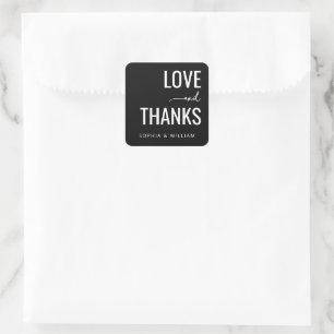 Adesivo Quadrado Elegante Amor Tipográfico Preto Obrigado