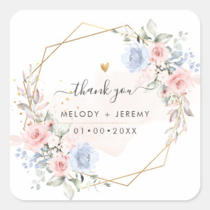 Adesivo Quadrado Elegante Aquarela Azul Dusty Cor Azul Cor-de-rosa