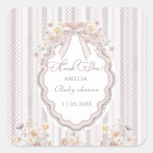 Adesivo Quadrado Elegante Aquarela Flor silvestre laço de renda Be