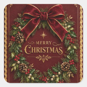 Adesivo Quadrado Elegante Arco de Veludo Natal, Luxo Botânico