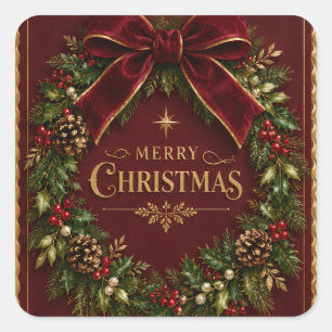 Adesivo Quadrado Elegante Arco de Veludo Natal, Luxo Botânico
