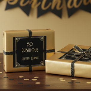 Adesivo Quadrado Elegante Art Deco 50 e Fabuloso Aniversário
