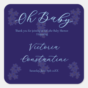Adesivo Quadrado Elegante Azul Índigo Oh Baby Script Floral