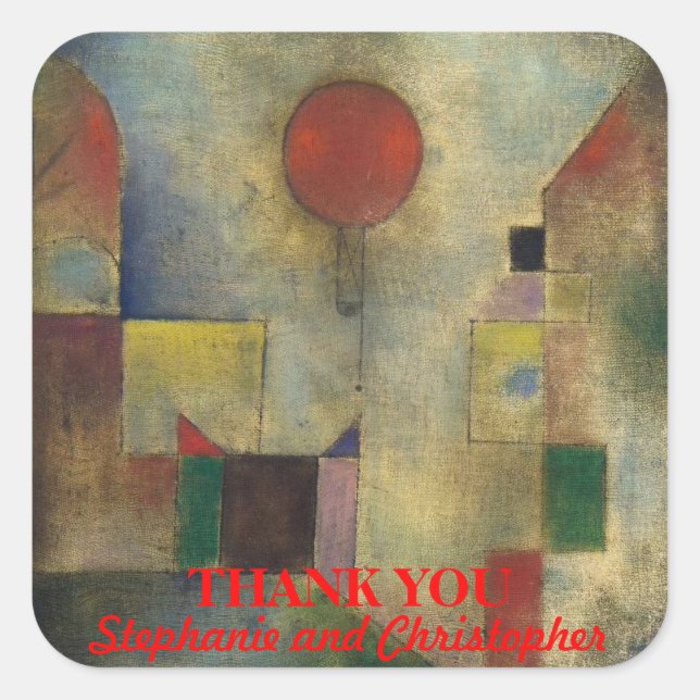 Adesivo Quadrado Elegante "Balão Vermelho" Personalizado (Frente)