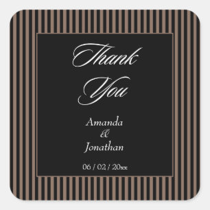 Adesivo Quadrado Elegante Black and Brown Strips Obrigado