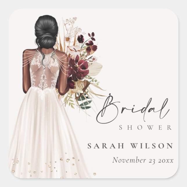 Adesivo Quadrado Elegante Boho White Weding Bridal Showe (Frente)