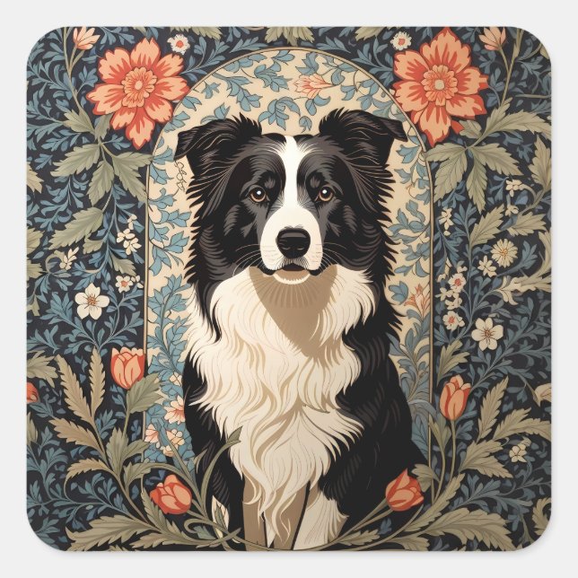 Adesivo Quadrado Elegante Border Collie Morris Inspirou (Frente)