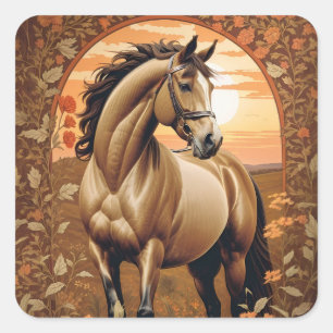 Adesivo Quadrado Elegante Cavalo Vintage Por Sunset