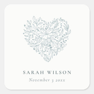 Adesivo Quadrado Elegante Chic Minimalista Floral Azul Desbotado Co