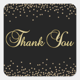 Adesivo Quadrado Elegante Confetti Dourado Preto Único Obrigado