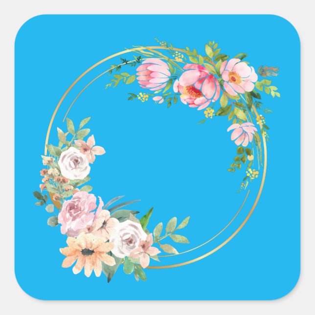 Adesivo Quadrado Elegante cor-de-rosa e Dourado, azul-palheta (Frente)