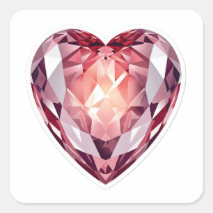 Adesivo Quadrado Elegante Coração de Diamante Rosa em Cristal 3D Mo