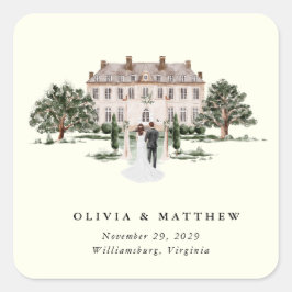 Adesivo Quadrado Elegante Country Manor | Casamento de Ranch Countr