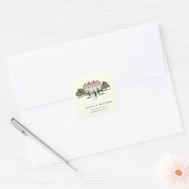Adesivo Quadrado Elegante Country Manor | Casamento de Ranch Countr (Envelope)