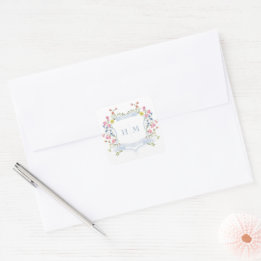 Adesivo Quadrado Elegante Crista de Flor Silvestre Pastel Azul Poei