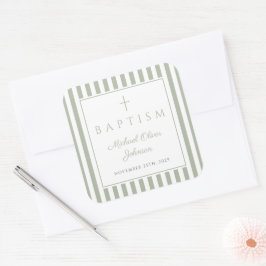 Adesivo Quadrado Elegante Cruz Religiosa Verde Sage Batismo