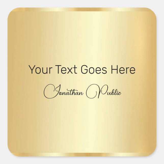 Adesivo Quadrado Elegante de aparência Dourada de Modelo de Script  (Frente)
