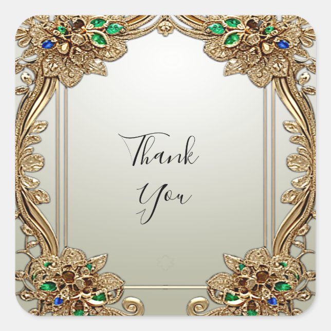 Adesivo Quadrado Elegante de Ornamentado Dourado (Frente)