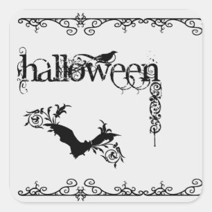 Adesivo Quadrado Elegante de preto e branco de Halloween