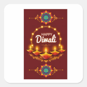 Adesivo Quadrado Elegante design de saudação de Diwali Mandala Feli