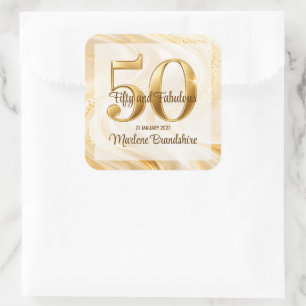 Adesivo Quadrado Elegante Dourado 50 e Aniversário Fabuloso