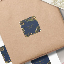 Adesivo Quadrado Elegante Dourado Azul 50 Fabuloso Obrigado