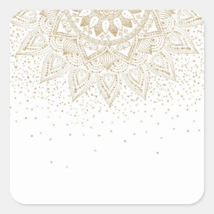 Adesivo Quadrado Elegante Dourado Mandala Confetti Design