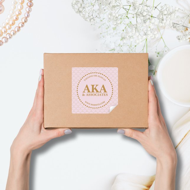 Adesivo Quadrado Elegante Dourado Trellis Business Monograma (Criador carregado)