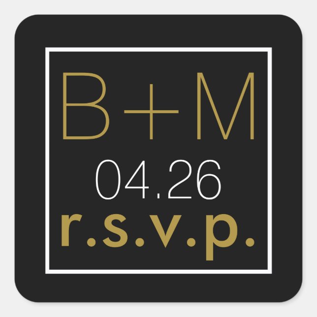 Adesivo Quadrado elegante e clássico casamento r.s.v.p. (Frente)