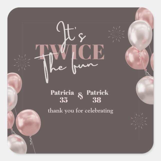 Adesivo Quadrado Elegante É um aniversário conjunto duas vezes dive (Frente)