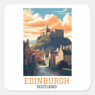 Adesivo Quadrado Elegante Edimburgo Castelo Escócia Viagem Vintage