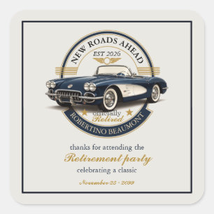 Adesivo Quadrado Elegante Emblema Vintage Azul Festa de Aposentador