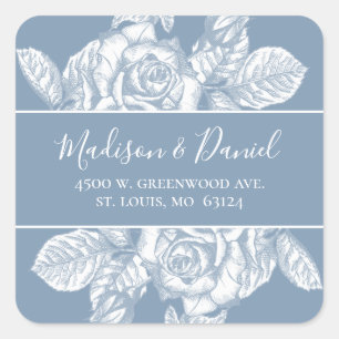 Adesivo Quadrado Elegante Endereço de Retorno de Casamento Floral e