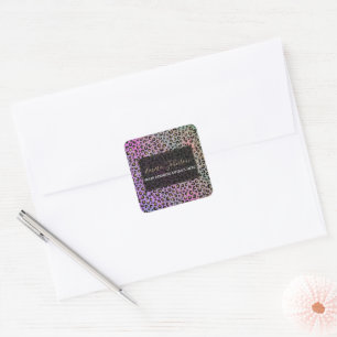 Adesivo Quadrado Elegante Estampa de Leopardo Rosa Azul Dourado Bri