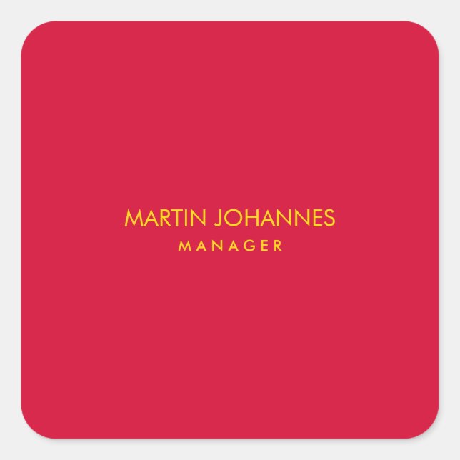 Adesivo Quadrado Elegante Estiloso Vermelho Cereja Cor Dourada Nome (Frente)