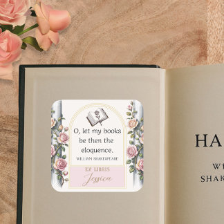 Adesivo Quadrado Elegante Ex Libris Watercolor