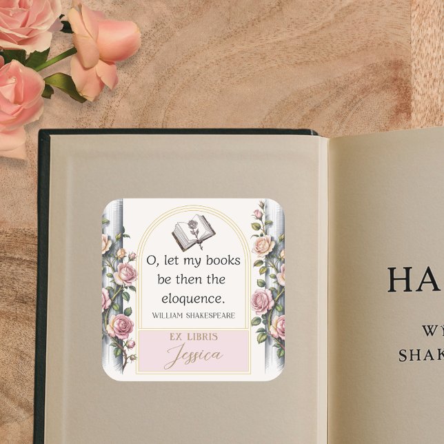 Adesivo Quadrado Elegante Ex Libris Watercolor (Criador carregado)