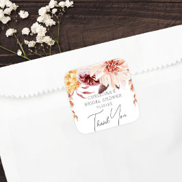 Adesivo Quadrado Elegante Favor Boho Chic Floral para Chá de Noiva