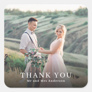 Adesivo Quadrado Elegante Favor de Agradecimento de Casamento com F