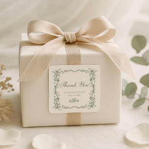 Adesivo Quadrado Elegante Favor de Agradecimento de Casamento Vinta