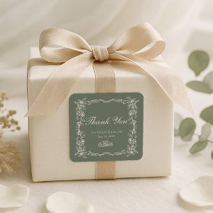 Adesivo Quadrado Elegante Favor de Agradecimento de Casamento Vinta