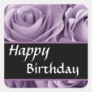 Adesivo Quadrado Elegante Feliz Aniversário Rosas Suaves
