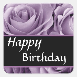 Adesivo Quadrado Elegante Feliz Aniversário Rosas Suaves