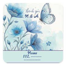 Elegante Floral Azul & Borboleta Personalizado