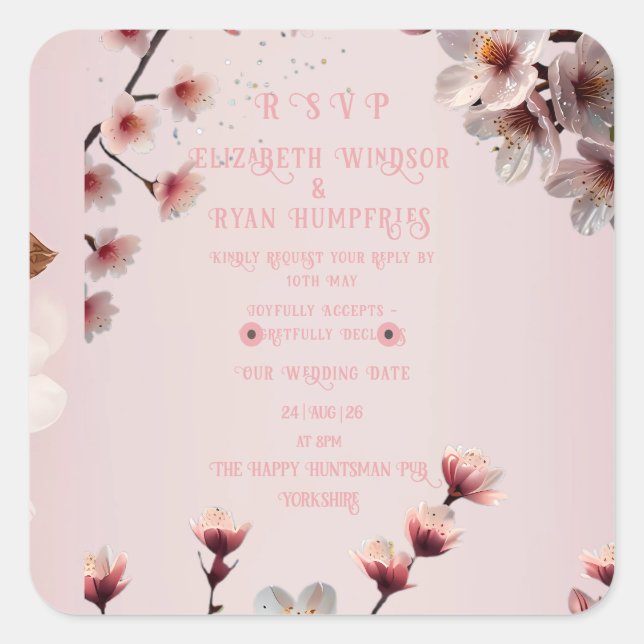 Adesivo Quadrado Elegante Floral Blossom Invitation Design S (Frente)