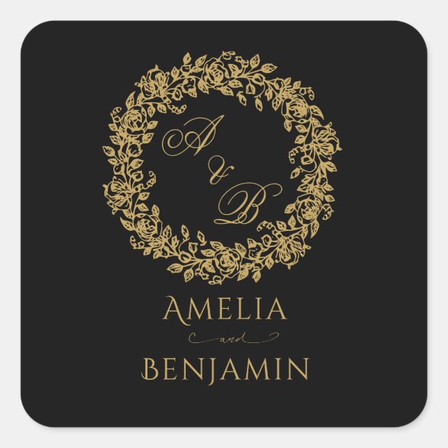 Adesivo Quadrado Elegante Floral Dourada Francesa Vintage  (Frente)